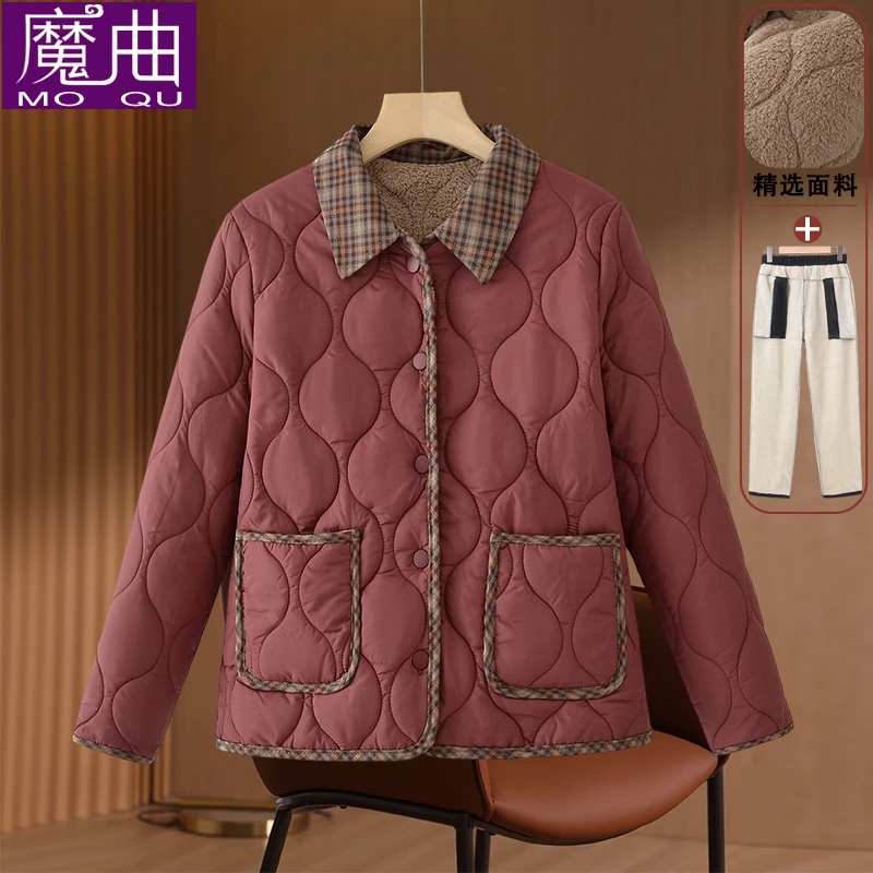 中年妈妈秋冬棉衣外套加绒加厚中老年女款冬季棉服短款小香风棉袄