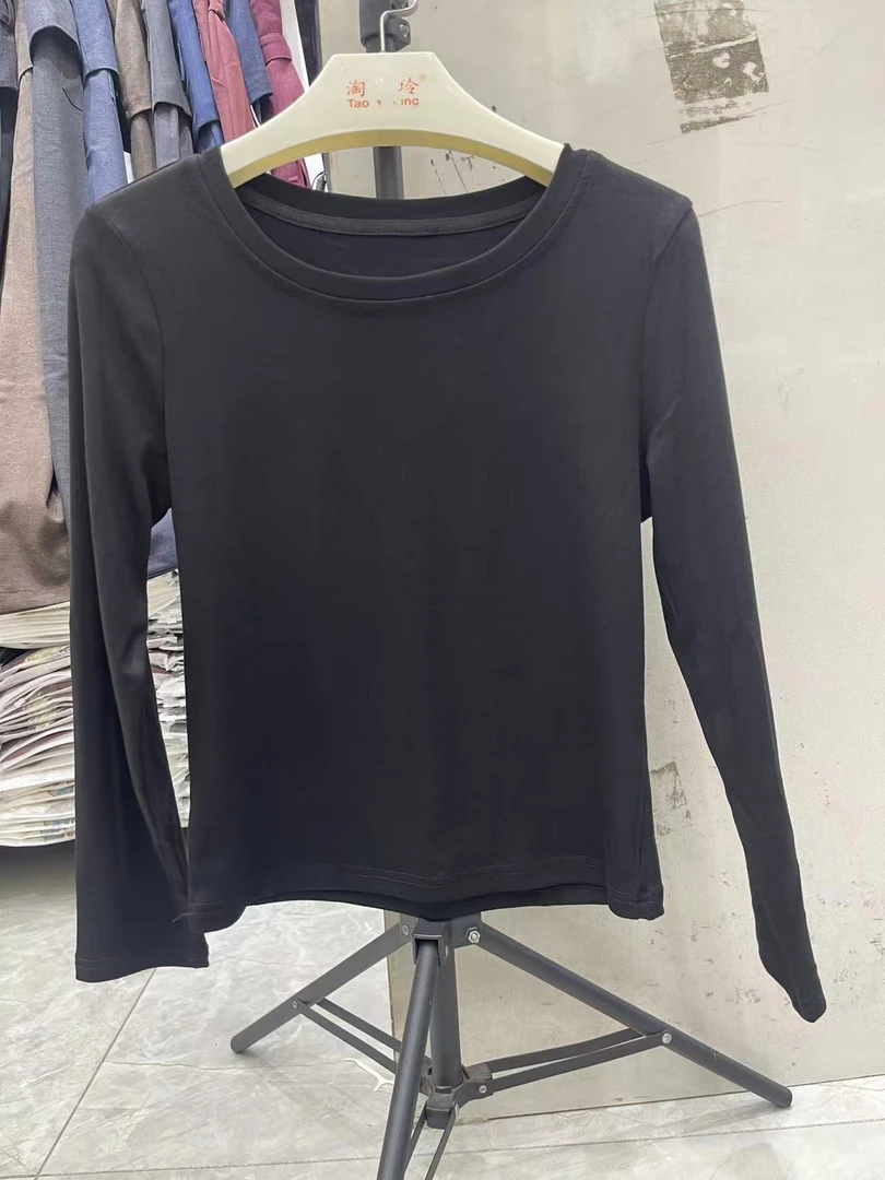 圆领长袖修身型螺纹轻职风T恤简约休闲套头打底衫