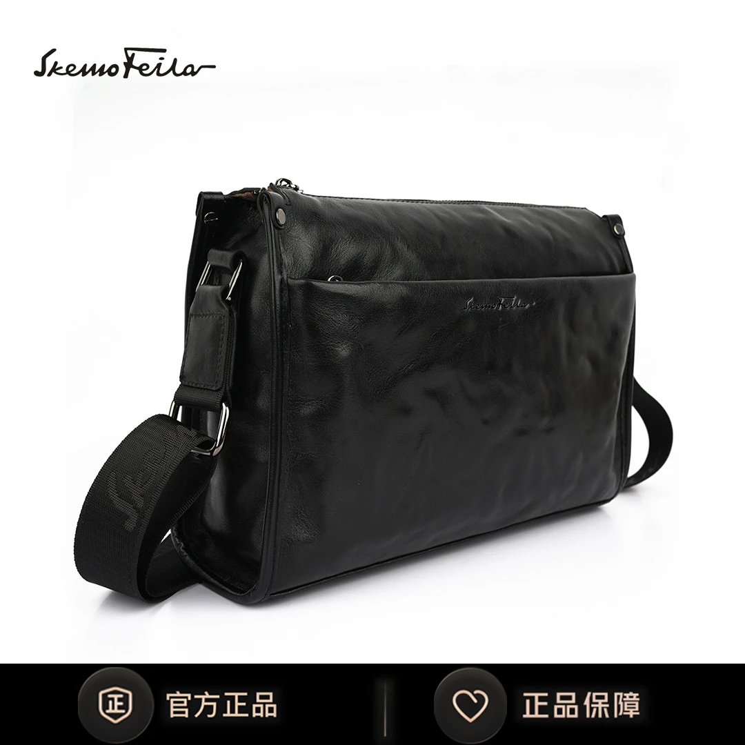 SKEMOFEILA头层牛皮单背包手抓纹牛皮斜挎包百搭商务包邮差包9809