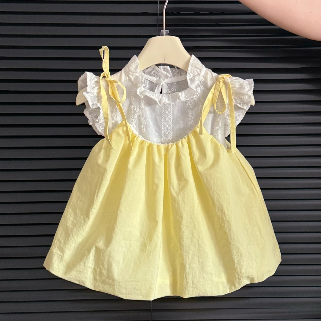 女童套装2025夏装新款女宝宝蕾丝花边上衣吊带花苞裙套装6032