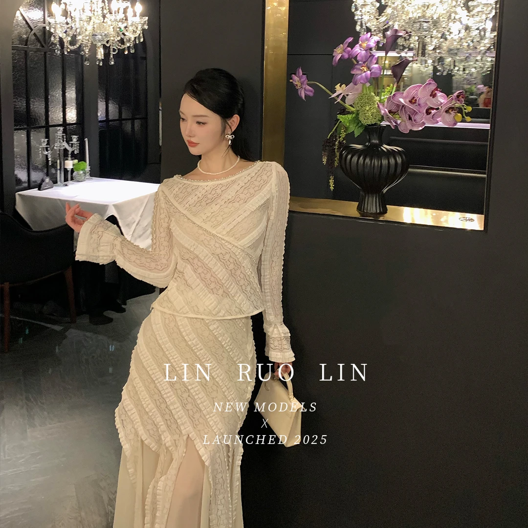 LRL【珍珠云褶】原创设计纯色名媛风高腰裙RL250073-RL250074
