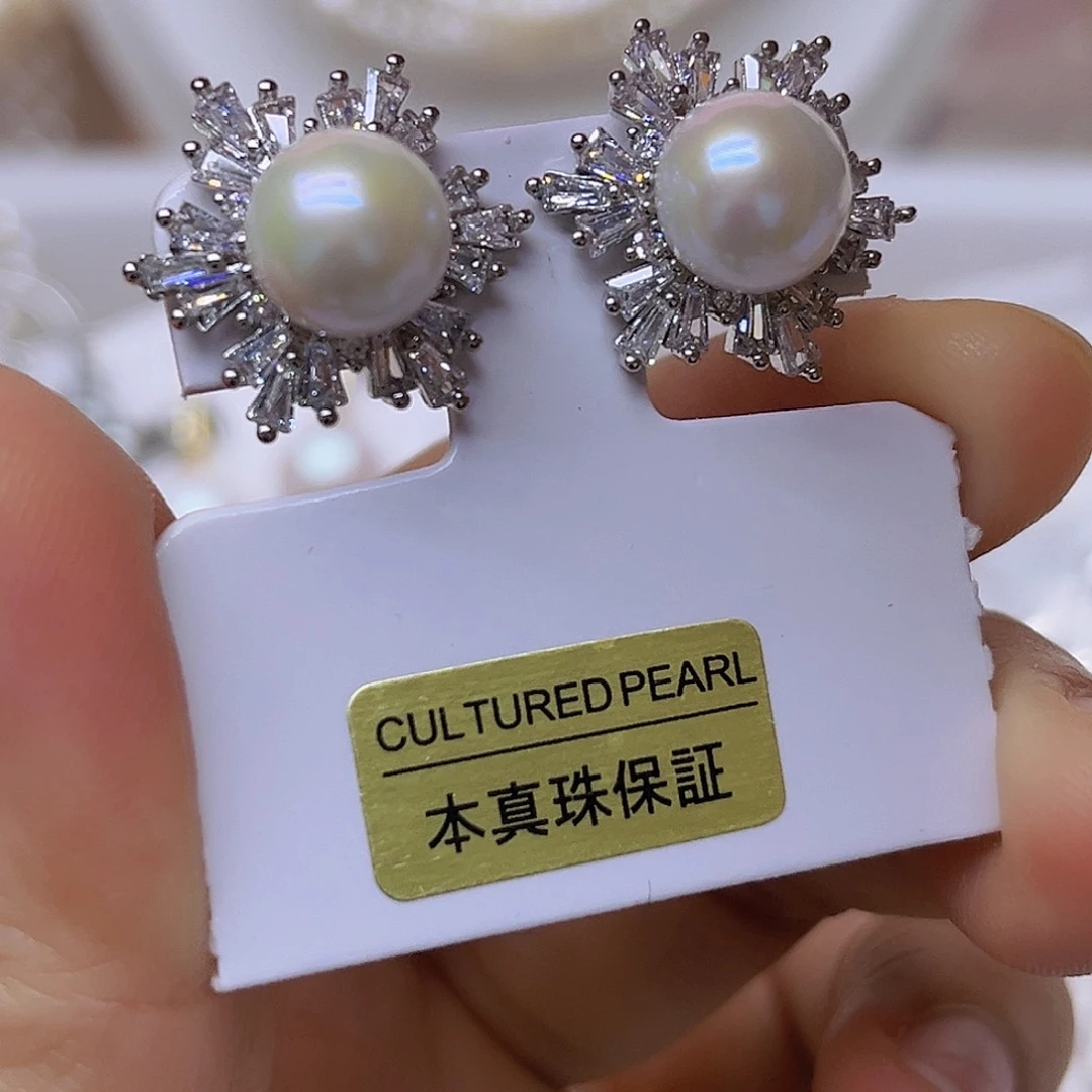 淡水珍珠吊坠或者耳钉银S925镶嵌