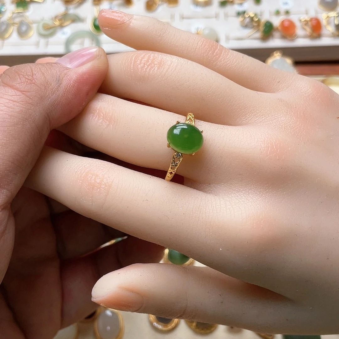 和田玉戒指银S925镶嵌