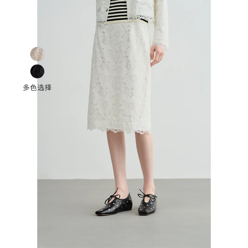 【霜花蕾丝】puretea茶愫优雅千金风半身裙女钩花中长裙KS0102D11