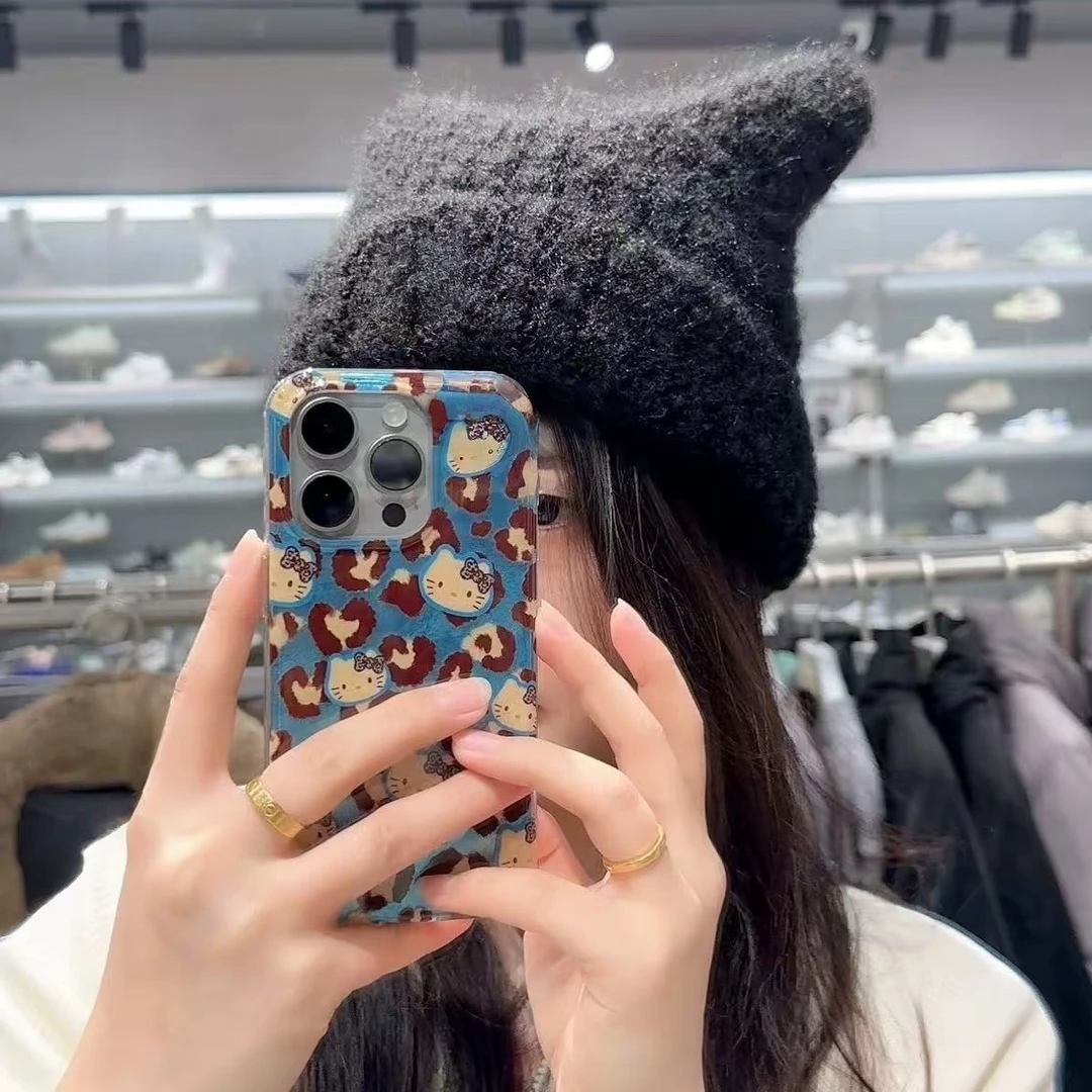 Manmi   刺绣标兔毛猫耳毛线帽   0846