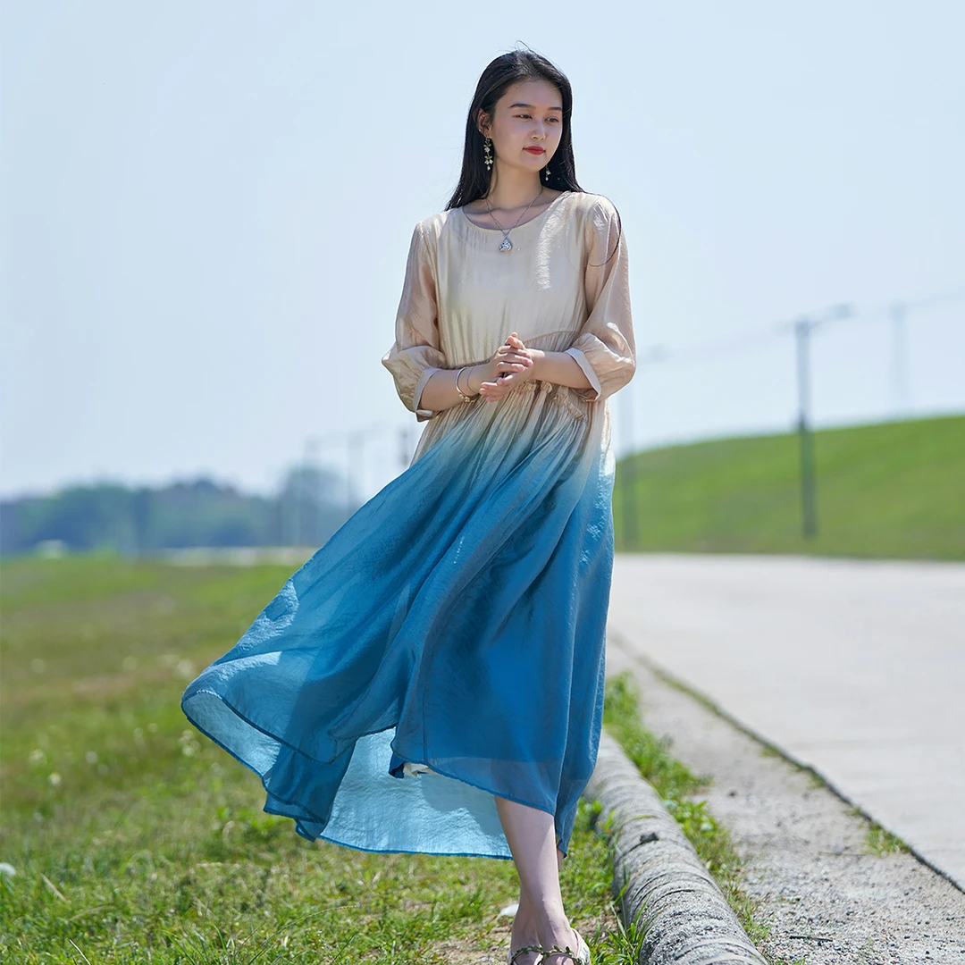 大作手工吊染时尚百搭连衣裙-521190