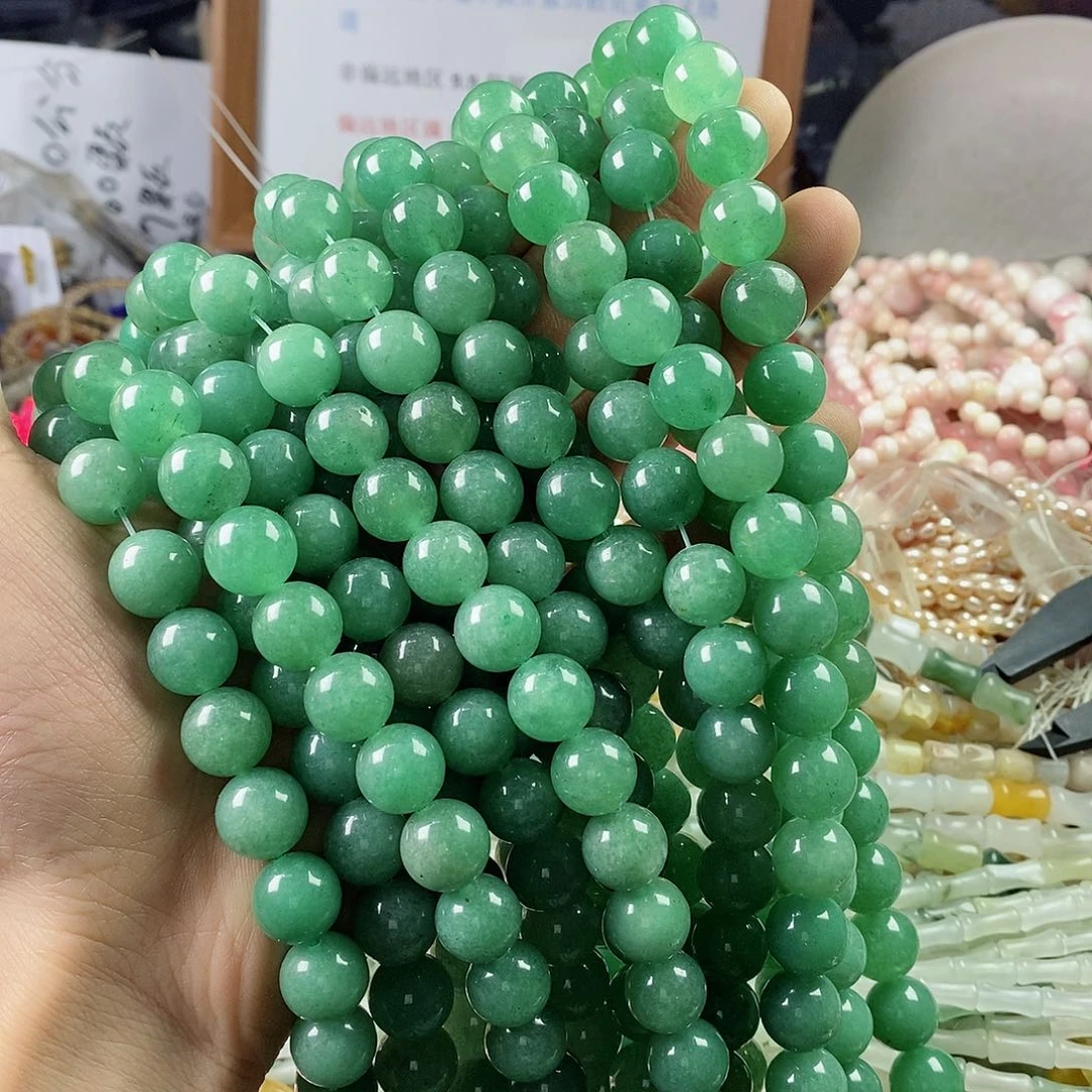 玛瑙/玉髓珠宝半成品合金一条天然12mm绿东岭玉圆珠