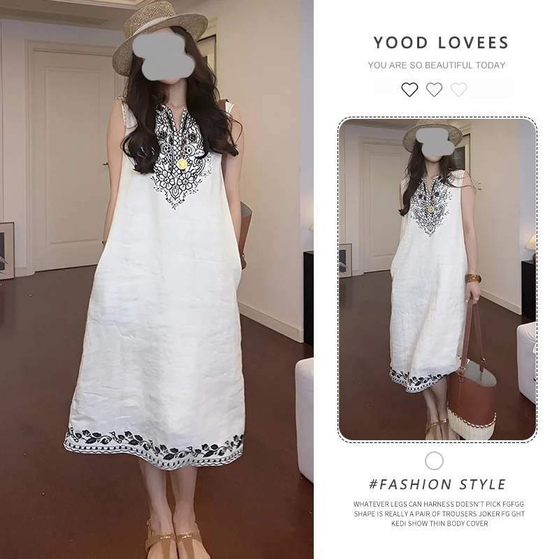 高级法式提花刺绣背心连衣裙女夏季新款设计感洋气减龄无袖中长裙