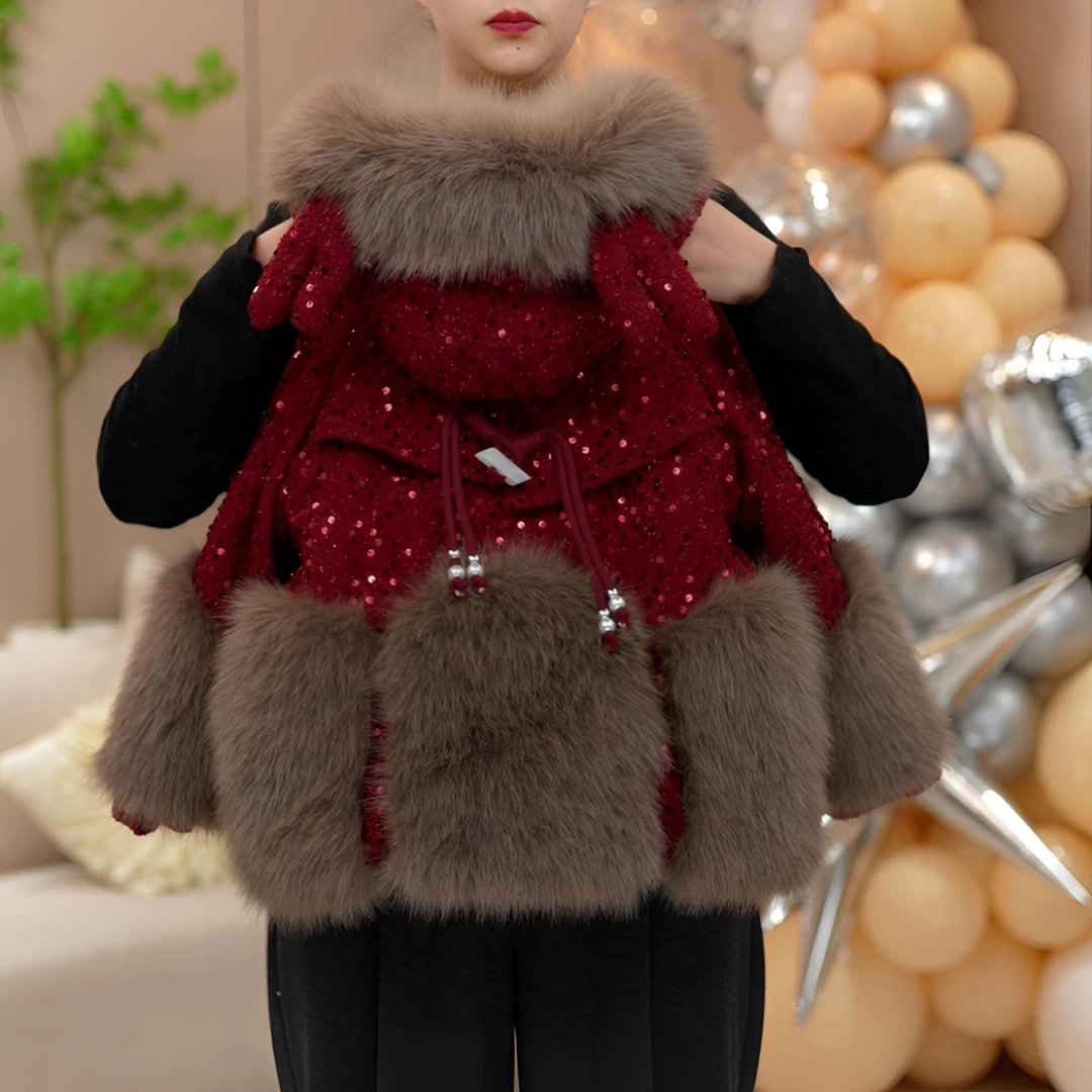 女童时髦加厚仿皮草外套2025新款冬装加绒儿童装秋冬季上衣中大童