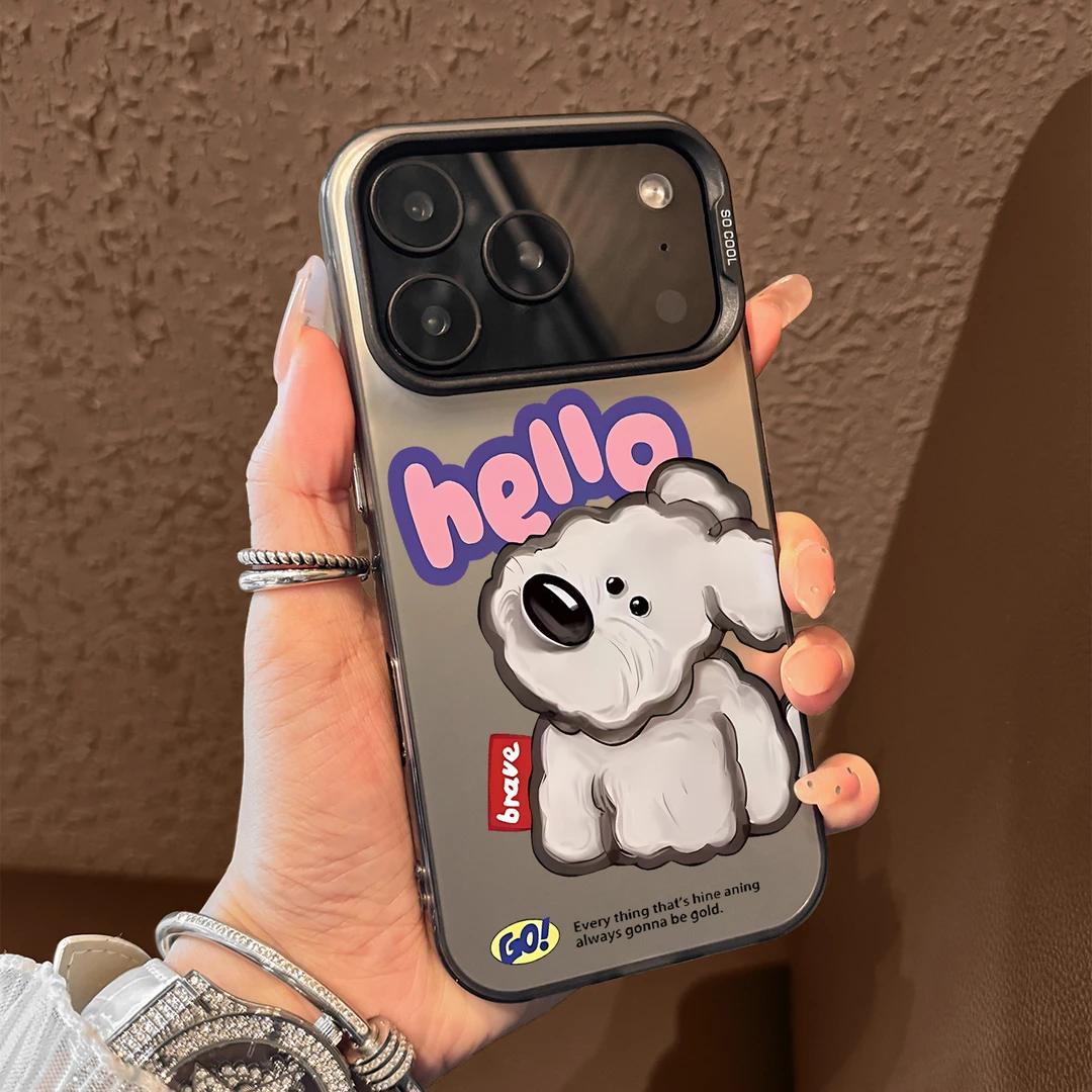 油画小狗适用苹果17promax新款iPhone17防摔手机壳16电镀硅胶外壳