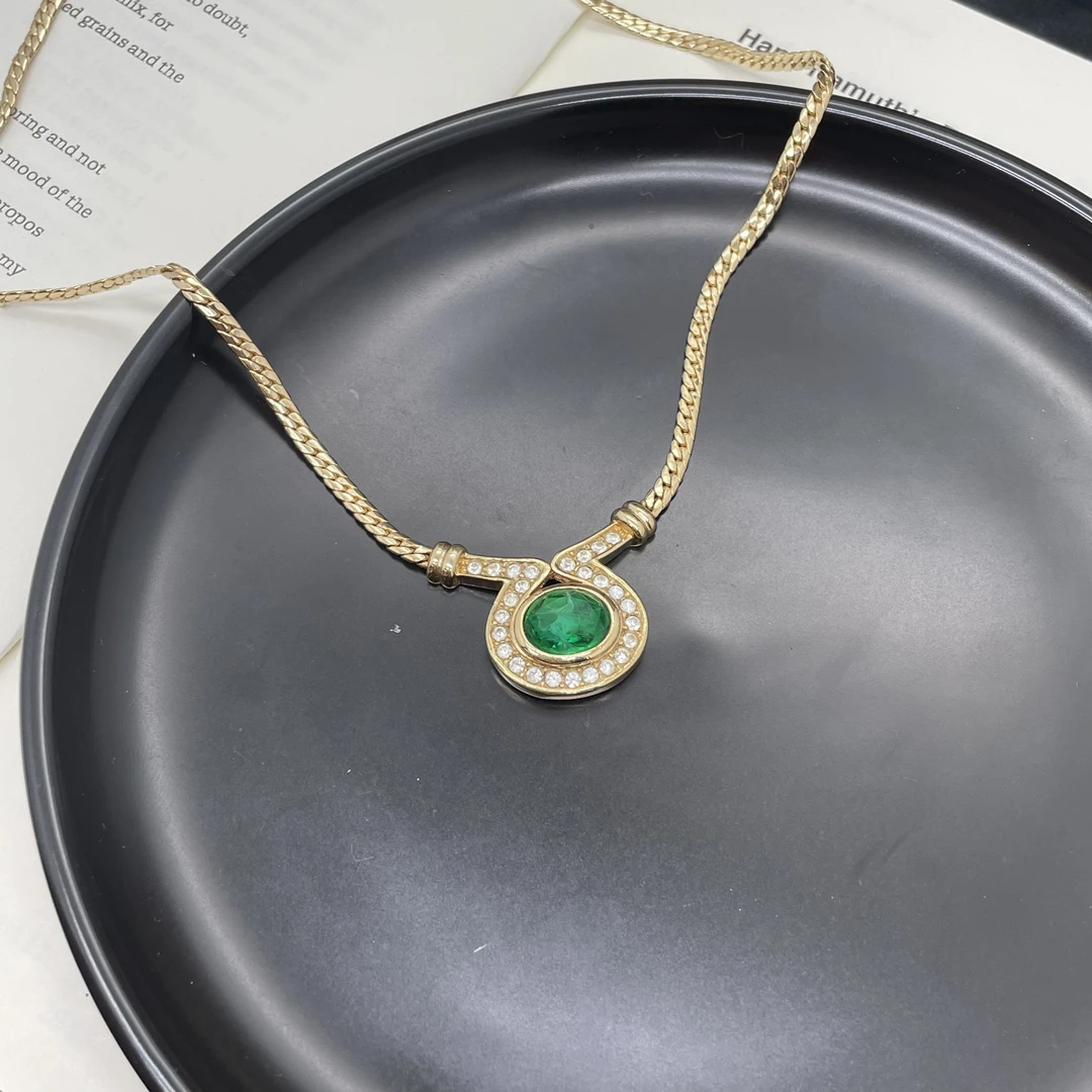 95新 DIOR/迪奥 复古绿几何造型项链/d06473