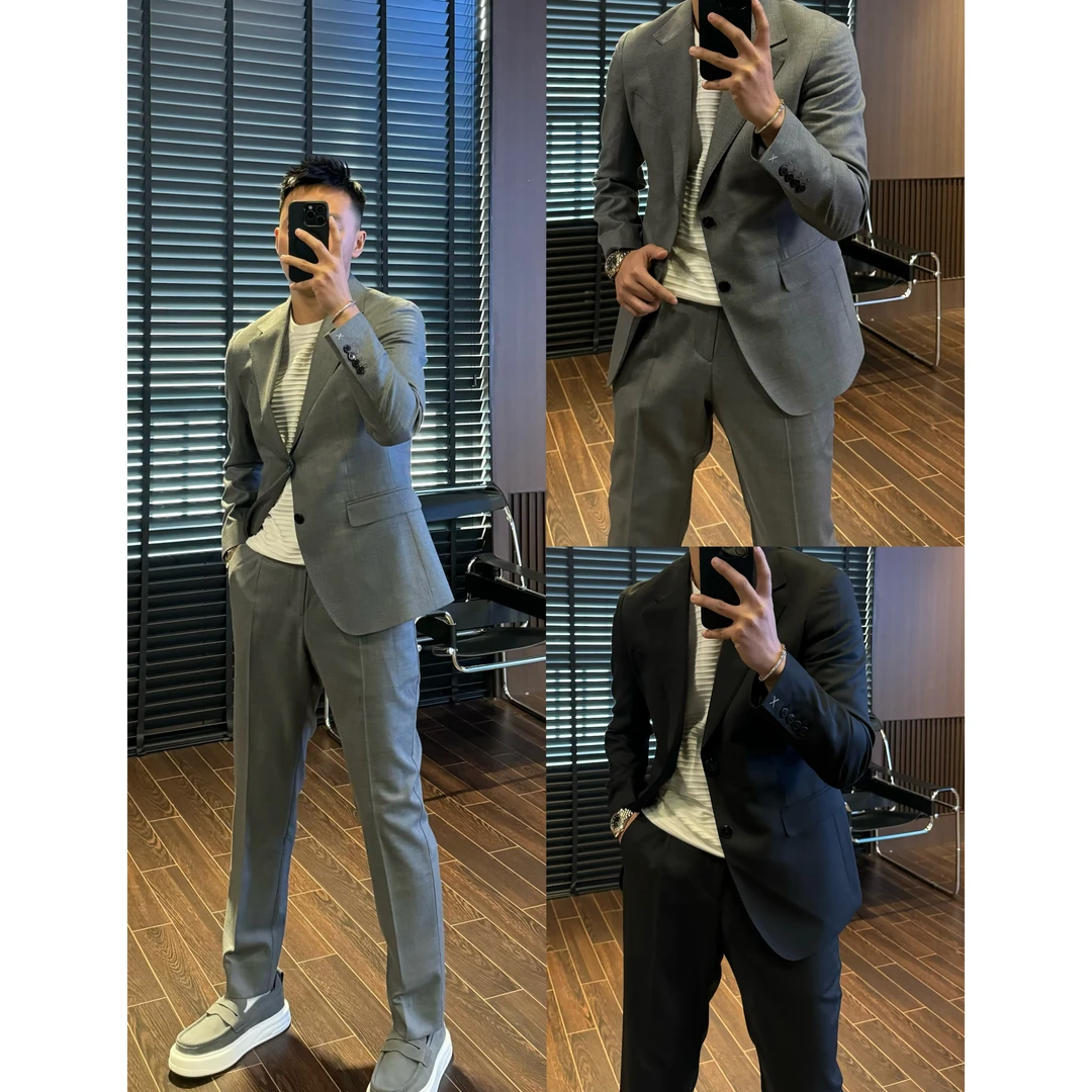 【澳洲羊毛&桑蚕丝】2025春季新款商务绅士风·平驳领双开叉西服套装