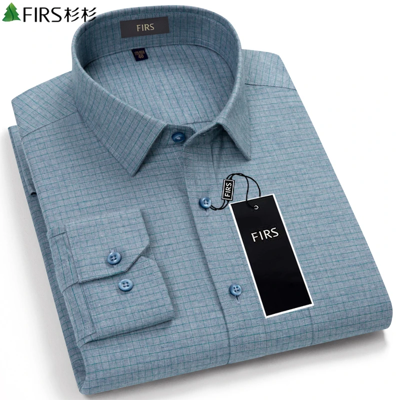 杉杉100%纯棉长袖衬衫男秋季磨毛格子衬衣寸衫外套男潮流休闲男装