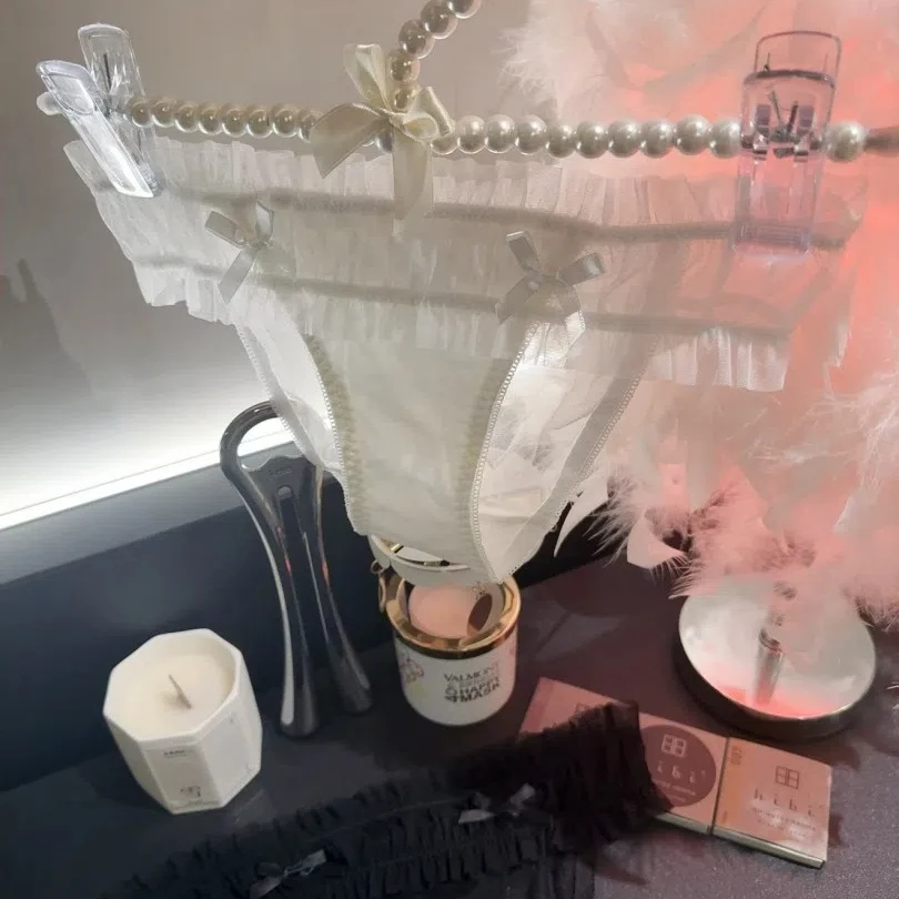 网纱收皱棉裆半包臀舒适诱惑女士三角裤