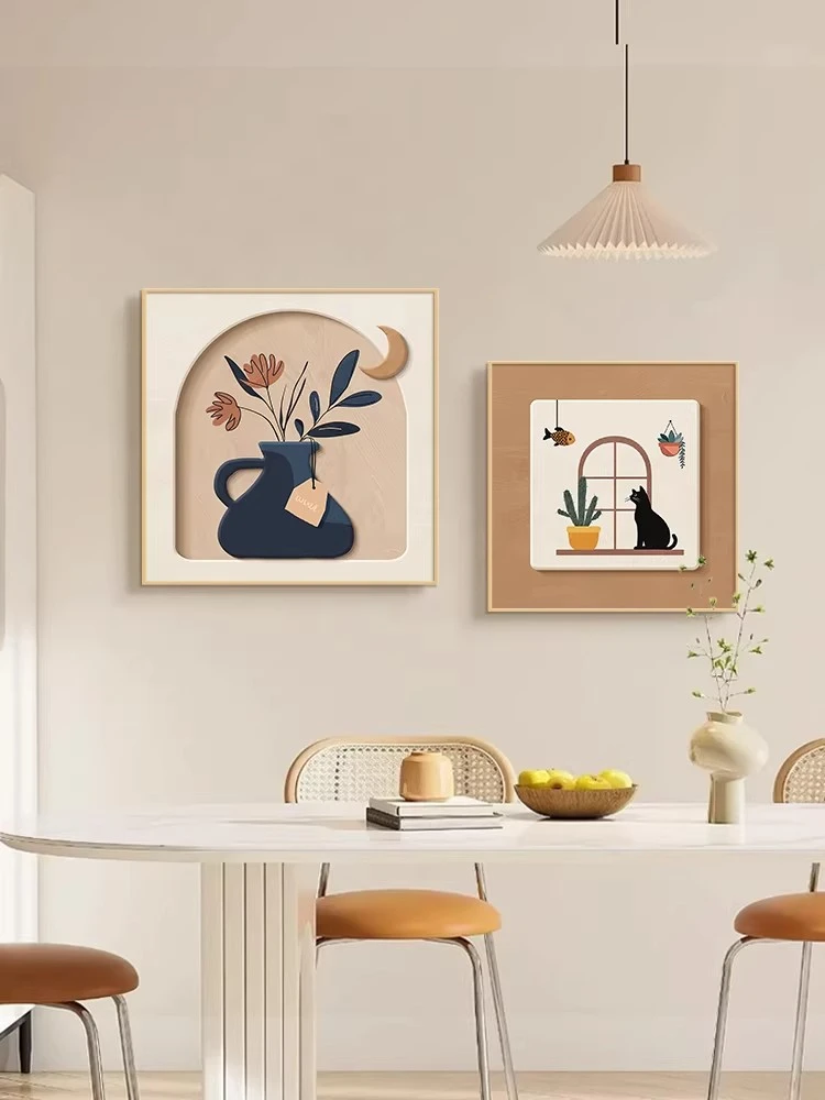 原木奶油风现代简约餐厅卧室装饰画莫兰迪风格温馨挂画