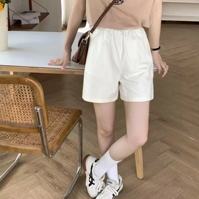小个子松紧高腰白色短裤女2026夏季新款遮跨显瘦a字阔腿休闲裤ins