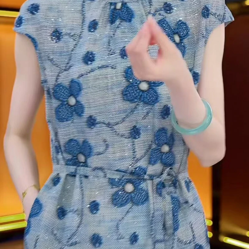 10202-夏季休闲不褪色短袖百搭女装连衣裙妈妈装【张桥厂家】