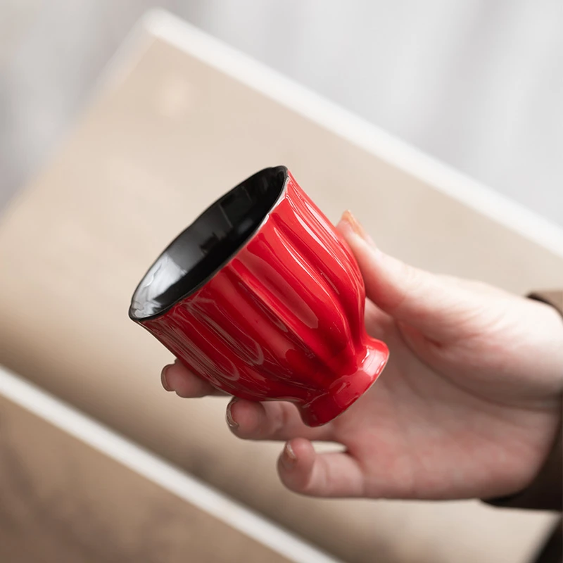 宜物宜心朱红中式陶瓷茶杯单杯福禄主人杯单个茶盏功夫茶具品茗杯