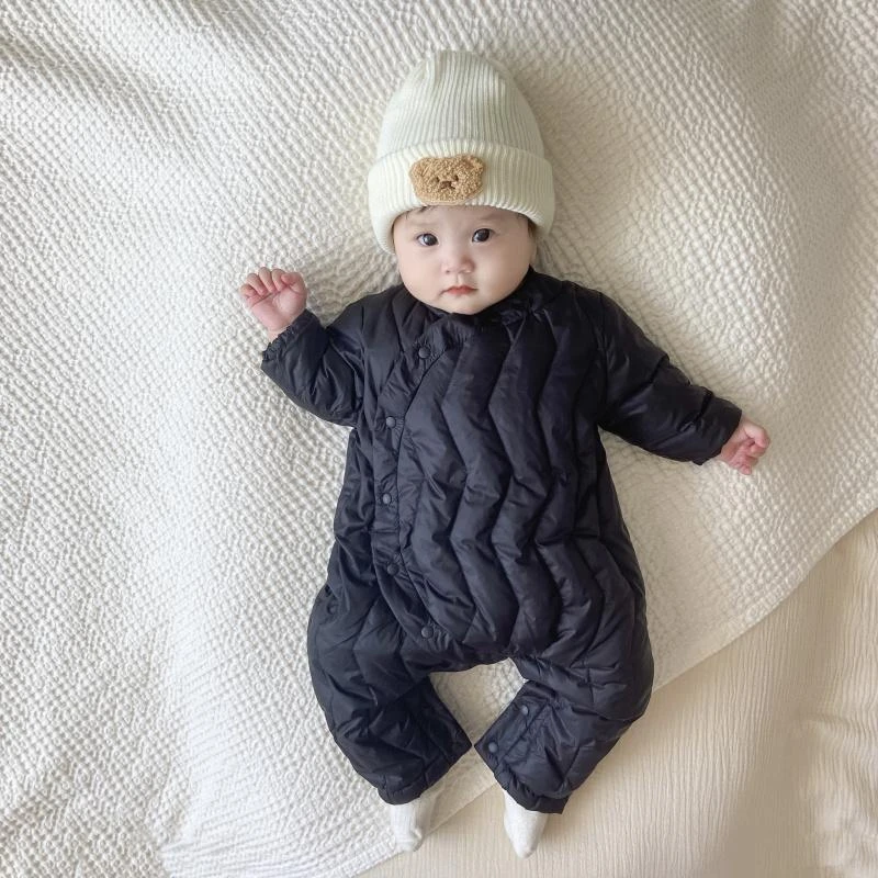 冬季羽绒连体衣新生儿保暖哈衣男女宝宝白鸭绒加绒外出服婴儿爬服