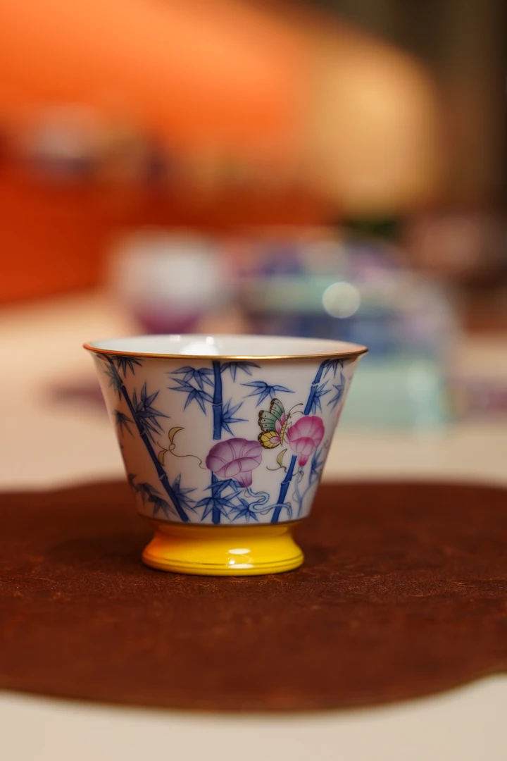 华隐堂   帝王黄蝴蝶竹子单杯   茶具茶道手工主人杯手绘