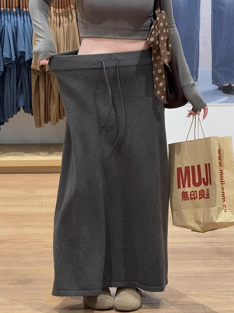 灰色针织糯米半身长裙女秋冬大码胖mm梨形身材直筒包臀a字鱼尾裙