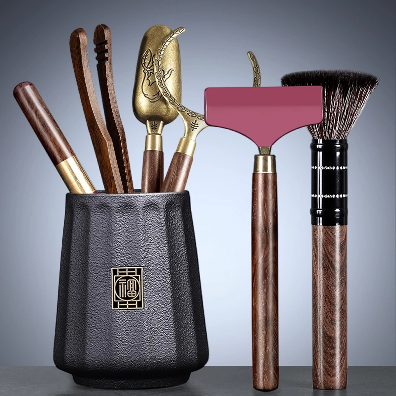 唐丰黑陶茶道六君子套装功夫茶具配件大全茶桌茶台泡茶工具茶夹刷