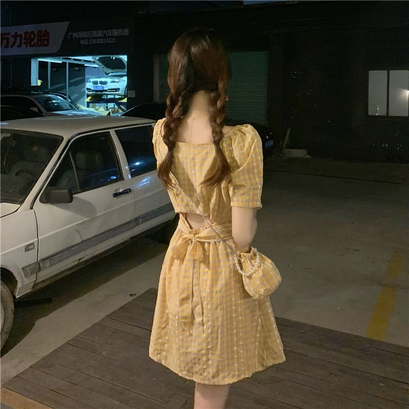 运动泡泡袖连衣裙女夏季2025新款法式初恋温柔风小个子气质短裙子