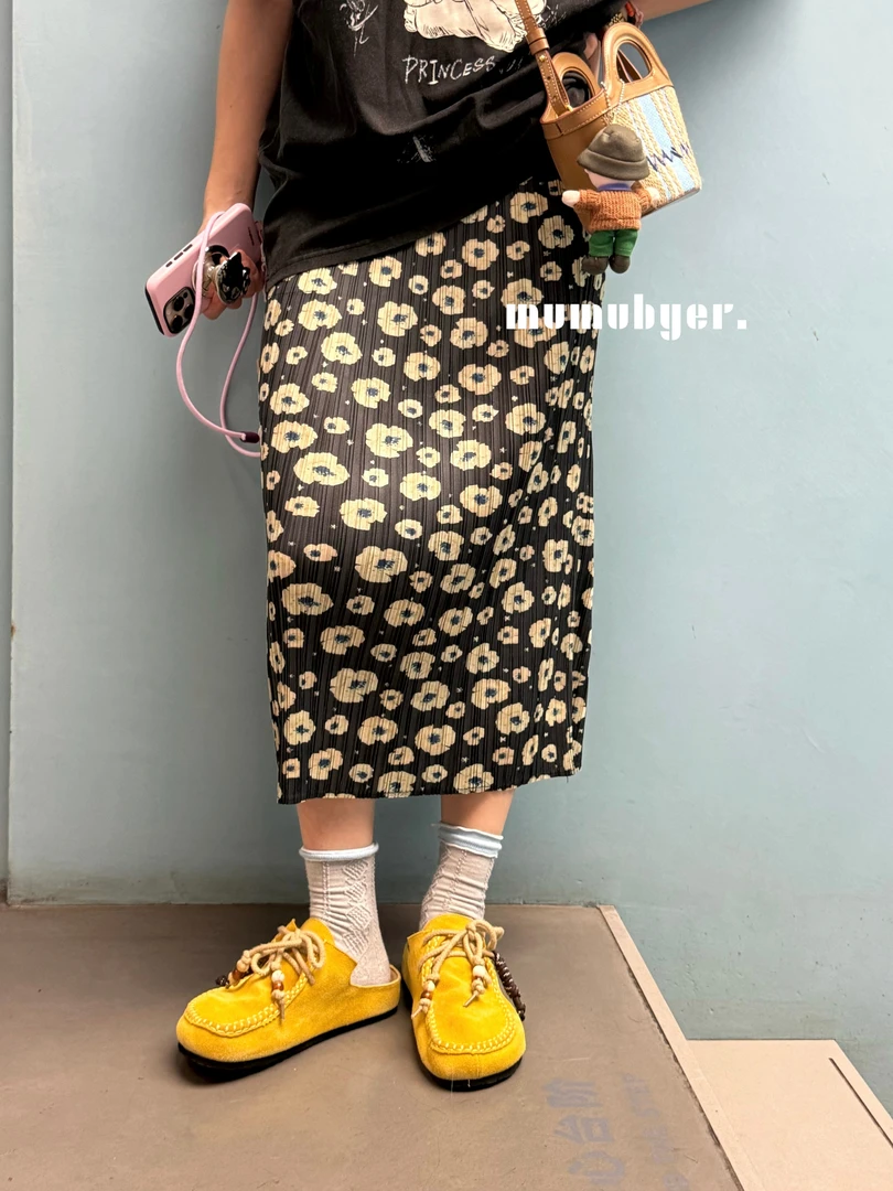 MUMUBYER •“碎花絮语”复古花朵印花褶褶半身裙