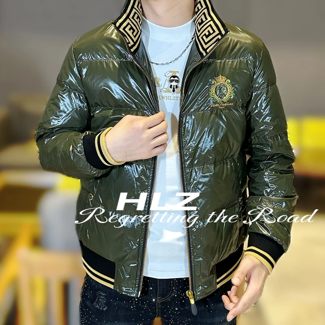 2025冬季新款男士高品质轻奢时尚立领狮头刺绣图案休闲羽绒服外套