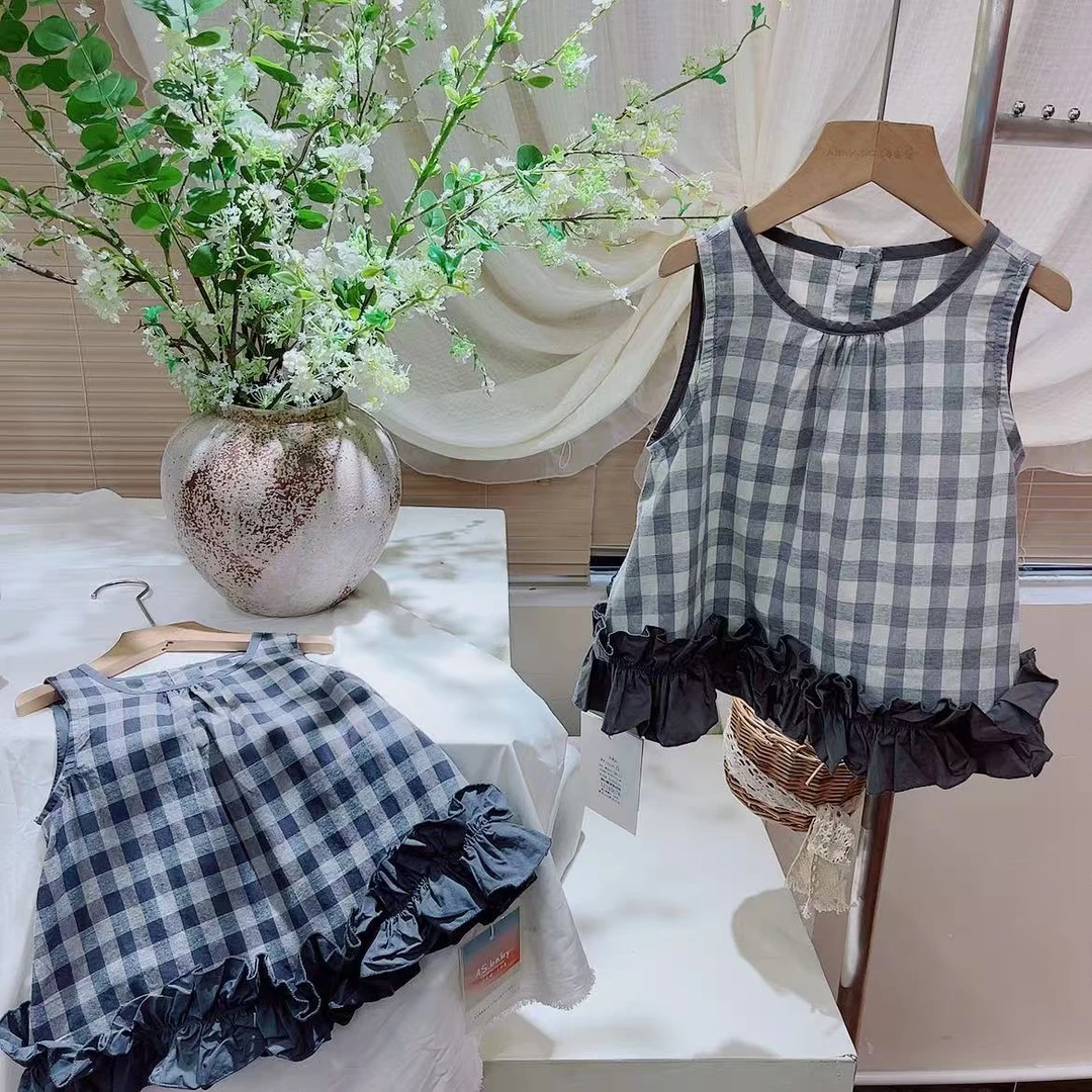 R2-1。25181 常规格子女童格子衬衫格纹小童休闲风女宝夏季