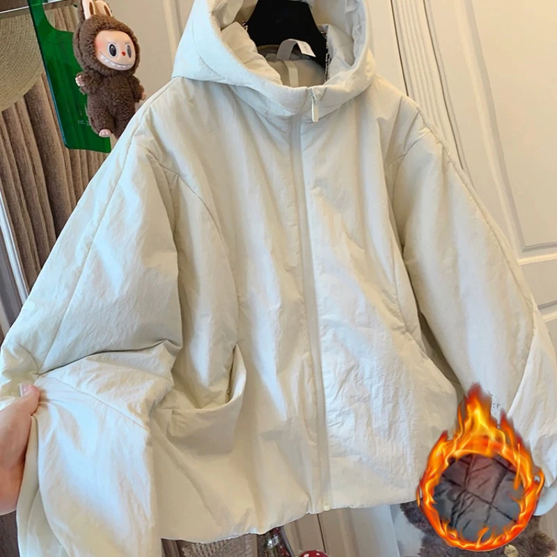 2025年冬季新款韩版休闲宽松连帽棉服时尚显瘦百搭夹棉加厚上衣女