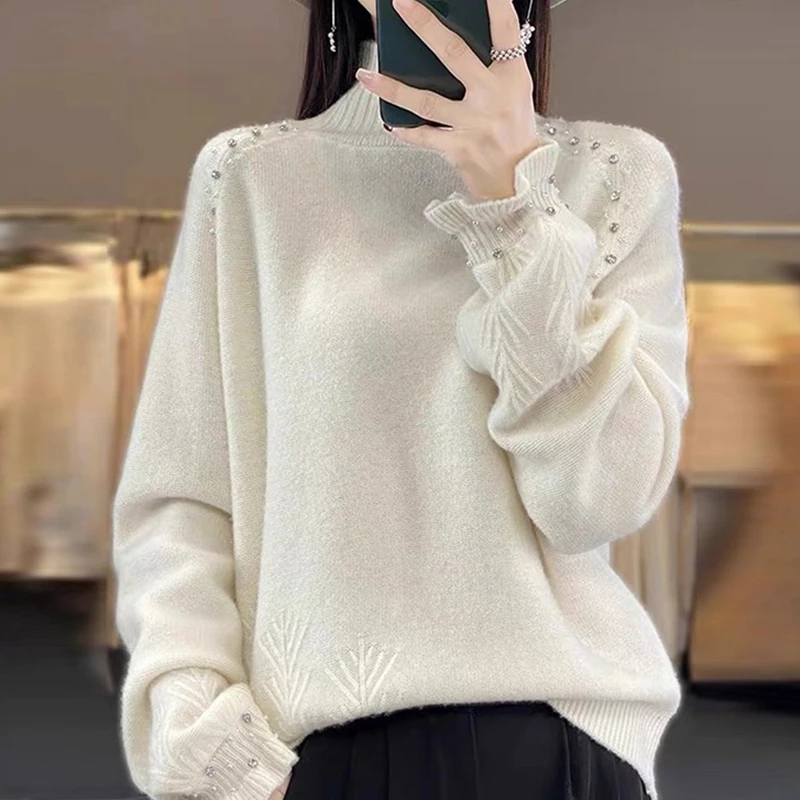 100纯羊绒衫女士秋冬新款半高领百搭时尚针织加厚羊毛打底衫毛衣