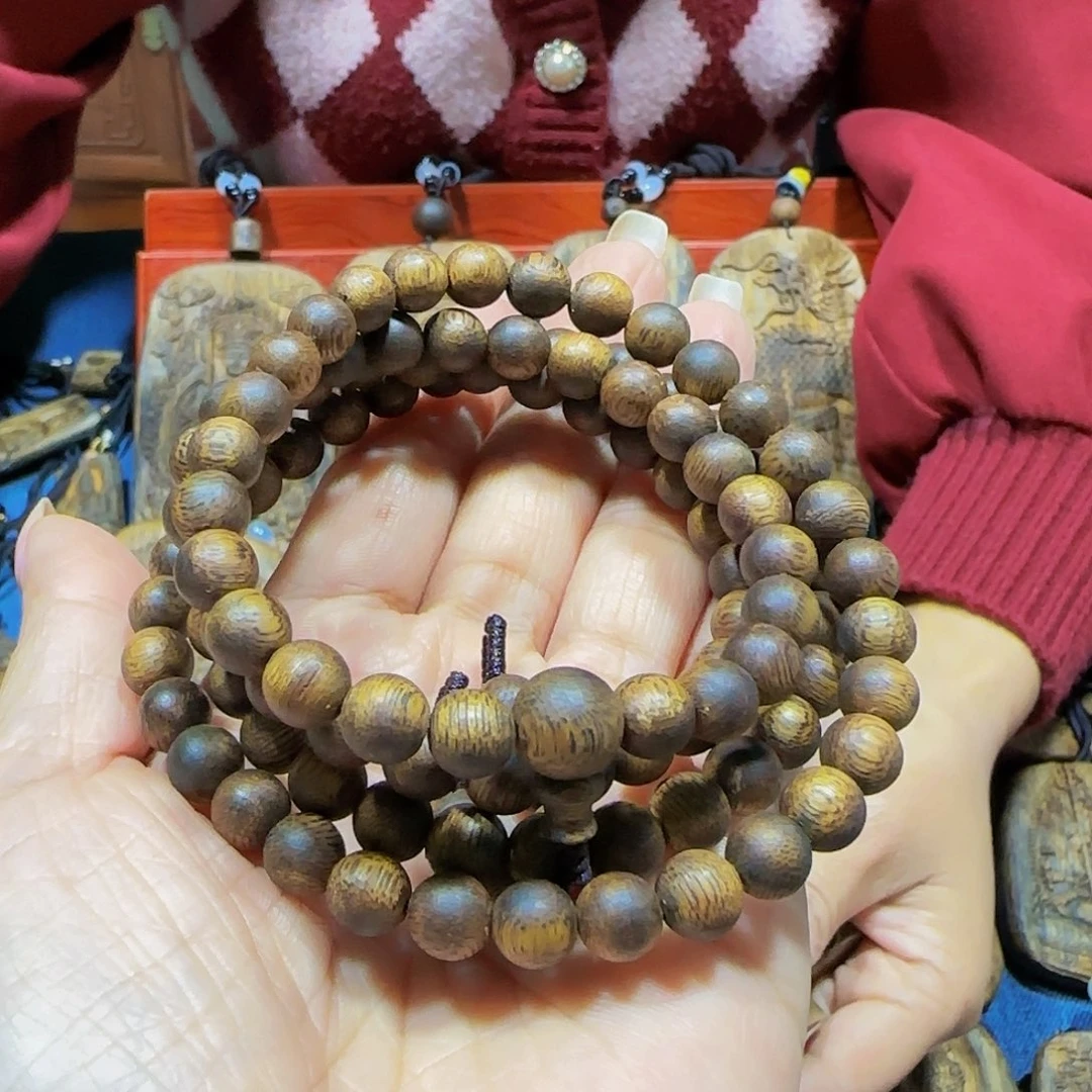 沉香手串G****』海南白奇乌身老料圆珠19克多样性发