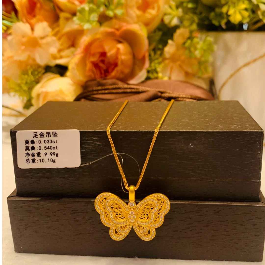 《禧缘黄金》足金999 大蝴蝶莫桑点单吊坠