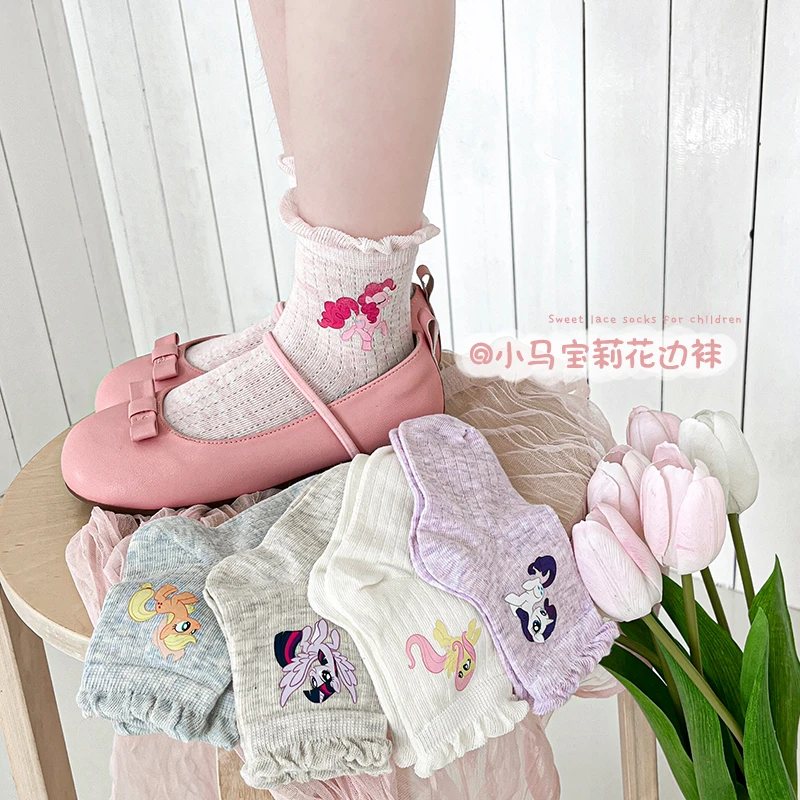 小马宝莉袜子女童棉袜公主中筒儿童夏季薄款无骨春夏卡通网眼花边
