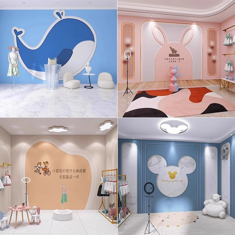 3D立体服装直播背景墙高清摄影儿童直播间搭建壁纸无缝一整张墙布