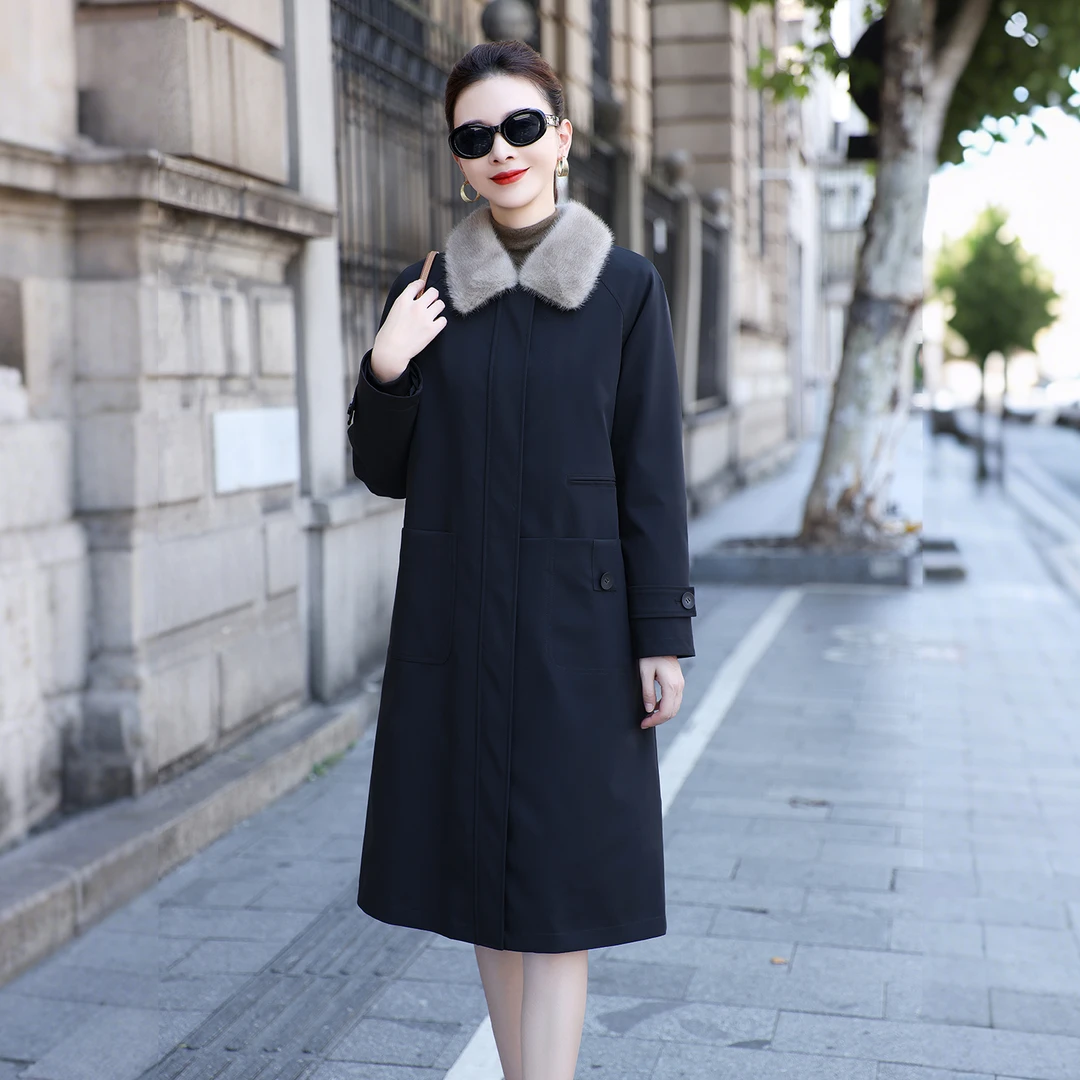 海宁水貂毛派克服内胆可脱卸女长款海宁皮草貂皮尼克服大衣外套