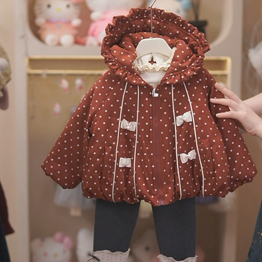 【BaoBao】冬季女童韩版蝴蝶结波点棉衣外套25761（汉服）