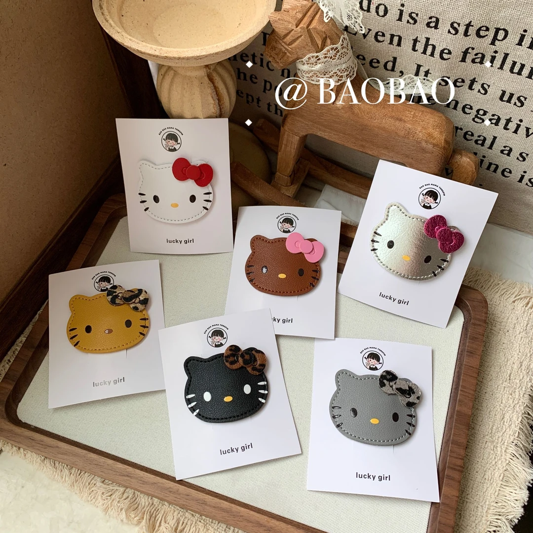 【皮质KT不锈发夹】儿童秋季蝴蝶结发夹时尚百搭彩色发饰少女可爱