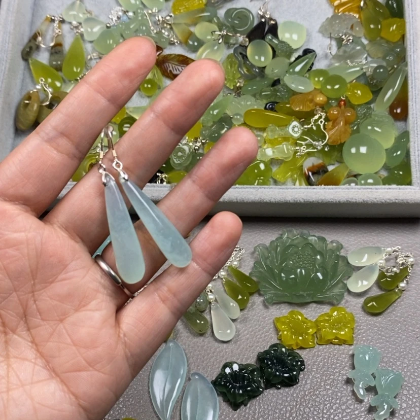 【闪购商品】未镶嵌蛇纹石玉挂件耳饰耳环项链L****儿