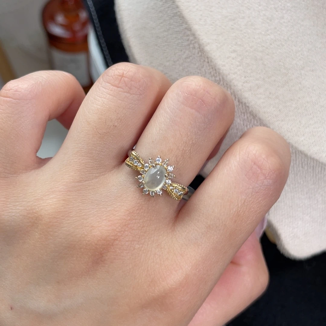 翡翠戒指银S925镶嵌6880