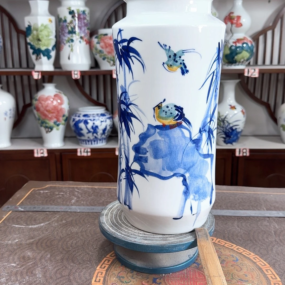 摆件景德镇陶瓷书竹鸟
