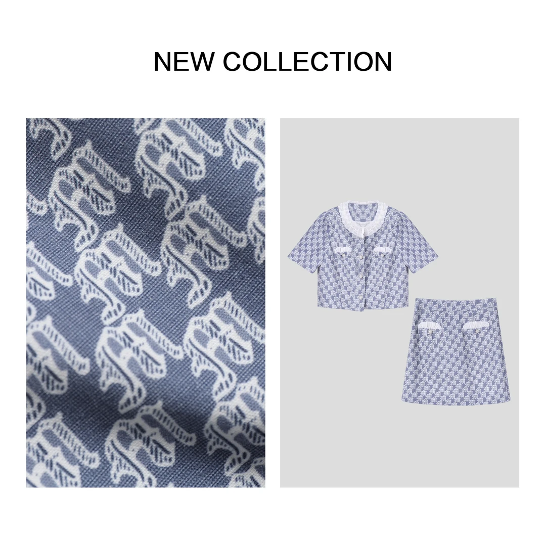 【龙哥专属】D1F27033 夏季珍珠装饰短袖上衣+高腰短裙