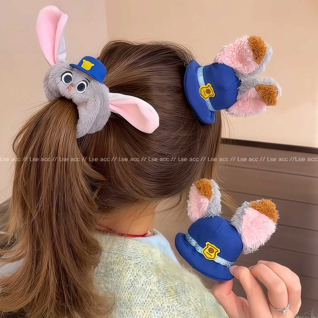 秋冬毛绒疯狂城朱迪警官发圈发饰动物系列头绳发卡卡通帽子顶夹女