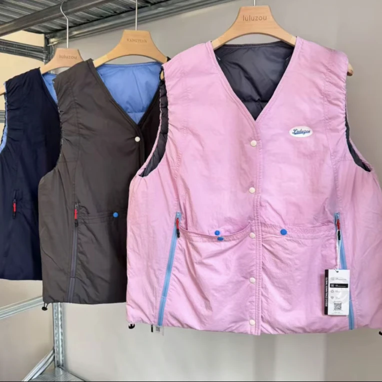 LULUZOU多袋V领双面马甲11964