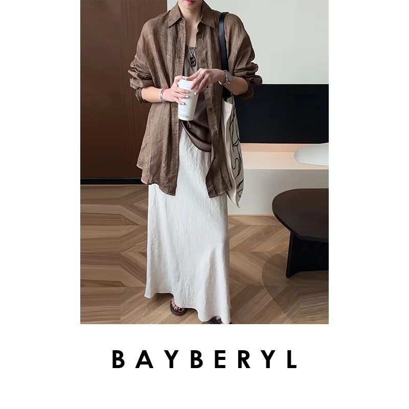 BAYBERYL老贝栖海畔* 轻薄炒色翻领排扣25春麻衬衫NCY5A0913