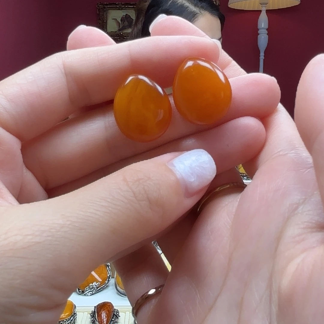银S925镶嵌蜜蜡耳饰耳钉