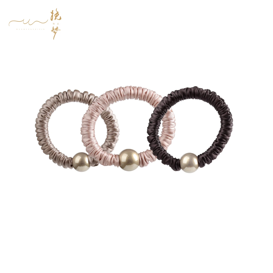 韩系新款时尚小清新百搭三色贝珠面膜发圈4487（三色一组）