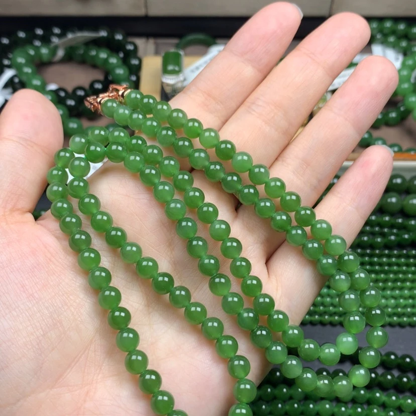 【闪购商品】颈饰未镶嵌和田玉（碧玉）6m冰阳绿无黑