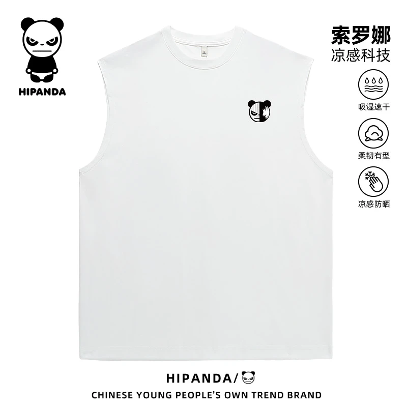 HiPanda你好熊猫白色背心男款夏季潮流阔版宽松上衣简约无袖t恤B